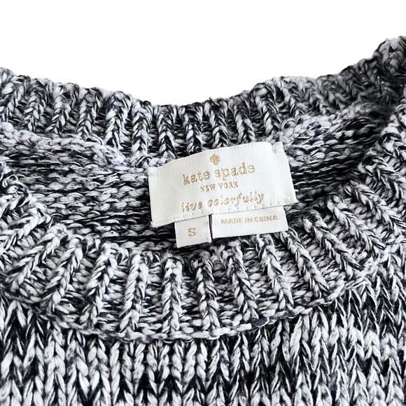 Kate Spade Black White Space Dye Heathered Knit Short Sleeve Crewneck Sweater S - Picture 3 of 6